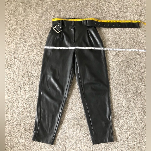 Halilu Faux Leather Pants size M Belted Zipper Elasticity Hight Waist - Picture 4 of 16